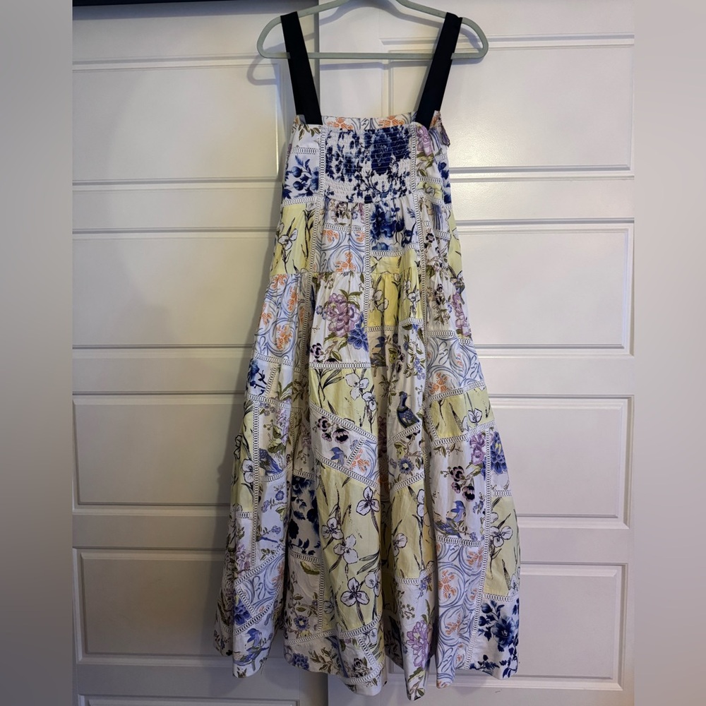 Maeve Cotton Sleeveless Square-Neck Tile Printed Patchwork Midi Dress - Picture 7 of 9